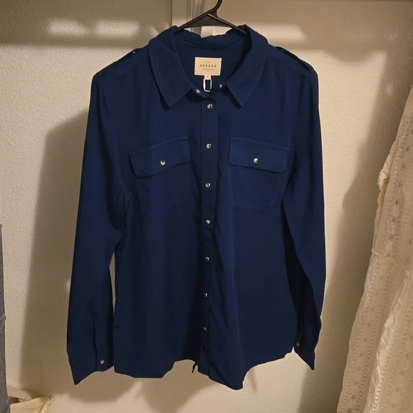 Sezane Davina Long Sleeve Snap Closure Shirt - Picture 5 of 11